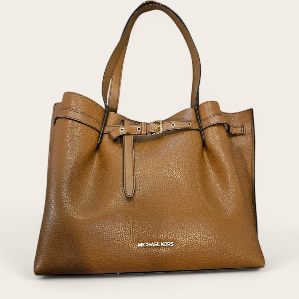 Michael Kors Emilia Large East West Center Zip Tote Bag Luggage Brown - Picture 2 of 12